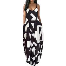 Vunahzma Womens Casual Sleeveless Plus Size Loose Long Maxi Dress - Black/White