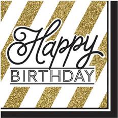 Creative Converting 317546 Black and Gold "Happy Birthday" 2-Ply Dinner Napkin 192/Case