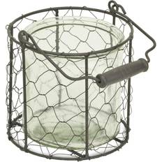 Round Jar In Brown Wire Basket - Large