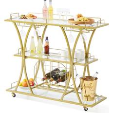 Vevor Bar Cart Gold 3 Tiers Trolley Table 13.8x43.7"
