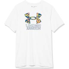 Under Armour Boys' Tech Hybrid Print Fill T-Shirt, Large, Gray Mist/Blue Mirage