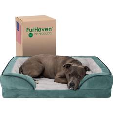 FurHaven Large Orthopedic Dog Bed Perfect Comfort Plush & Velvet Waves Sofa-Style Cover