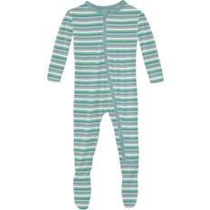 Kickee Pants Print Footie with Zipper in April Showers Stripe Newborn Viscose April Showers Stripe Newborn