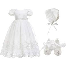 Christening Wear Children's Clothing Glamulice Baby Girl's Christening Baptism Floral Embroidered Dress - Off White