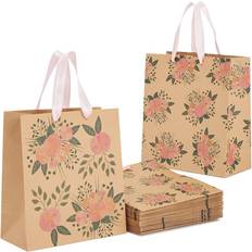 Neon Scalloped Kraft Paper Gift Bags with Handles (9 x 5.5 in, 24