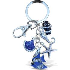 Aqua79 Beach Shells Collection Keychain - Silver 3D Sparkling Charm Rhinestones Fashionable Stylish Metal Alloy