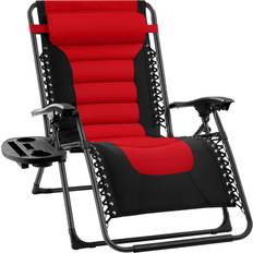 Best Choice Products Camping Chairs Best Choice Products Oversized Padded Zero Gravity Red/Black Metal Reclining Outdoor Lawn w/Side Tray