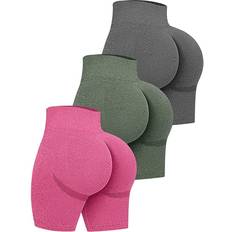 OQQ Women's Butt Lifting Yoga Shorts - Grey/Armygreen/Plumred
