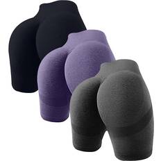 OQQ Women's Butt Lifting Yoga Shorts - Black/Purple/Grey