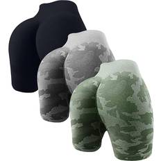 OQQ Women's Butt Lifting Yoga Shorts - Black/Greycamouflage/Armygreencamouflage
