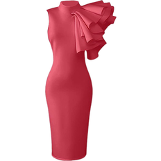 Knee Length Dresses Xxtaxn Women's Cocktail Bodycon Ruffle Sleeveless Formal Midi Pencil Dress - Rose