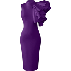 Xxtaxn Women's Cocktail Bodycon Ruffle Sleeveless Formal Midi Pencil Dress - Purple