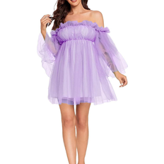 Romwe Women's Romantic Flounce Mini Dress - Lilac Purple