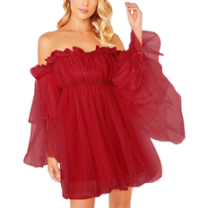 Romwe Women's Romantic Flounce Mini Dress - Red
