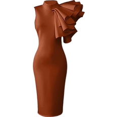 Xxtaxn Women's Cocktail Bodycon Ruffle Sleeveless Formal Midi Pencil Dress - Brownnish Red