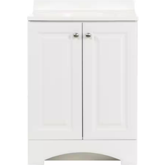 Benton Collection Bayview 24 in. W x 24 in D. x 34 in. H Cream Marble Vanity Top in Brown with Bisque Under Mounted Porcelain Basin Vanity