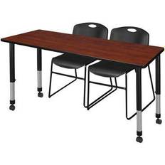 Regency Kee 60 x 30 in. Mobile Adjustable Classroom Table & 2 Zeng Stack Black Chairs