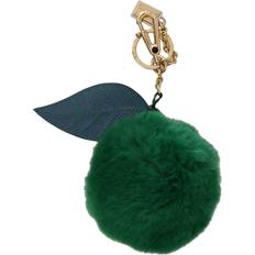 Dolce & Gabbana Green Leather Fur Gold Clasp Keyring Women Keychain