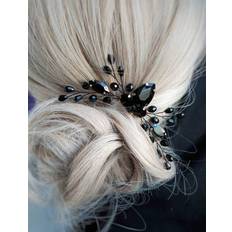 Aimimier Bridal Black Crystal Hair Comb Marquise Back Comb Wedding