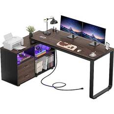 File Cabinet & Power Outlet Espresso Writing Desk 41.3x55.1"