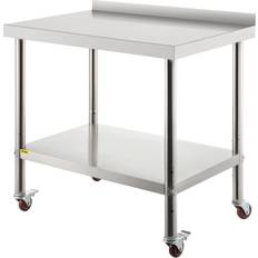 Work Benches Vevor Stainless Steel Prep Table 24 x 15 x 35 in. Heavy Duty Metal Worktable with Adjustable Undershelf Kitchen Utility Tables, Silver