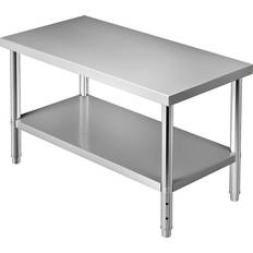 Work Benches Vevor Stainless Steel Prep Table 48x30x34 in. Heavy Duty Metal Worktable with Adjustable Undershelf Kitchen Prep Table,Silver