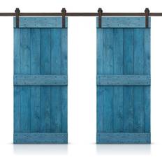 CALHOME 72 84 in. Mid-Bar Pre-Assembled Ocean Blue Stained Wood Interior Double Sliding Hardware Kit