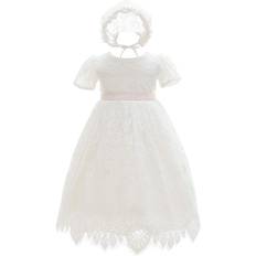Silver Mermaid Baby Girl's Baptism Christening Dress - Ivory White