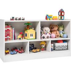 Bookcases Costway 24 White Kids 2-Shelf Bookcase 5-Cube Wood Toy Storage Cabinet Organizer