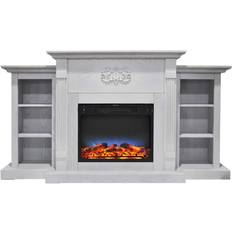 Electric Fireplaces Cambridge Sanoma 72 in. Electric Fireplace in White with Built-in Bookshelves and A Multi-Color LED Flame Display
