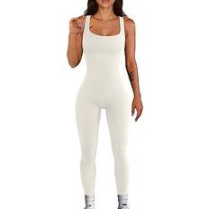 OQQ Women's Yoga Ribbed One Piece Tank Tops Workout Rompers Long
