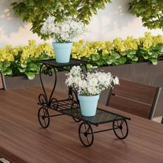 Pure Garden Indoor Plant Stands Pure Garden Black Plant Stand 2-Tiered Vintage Look Wrought Iron Cart