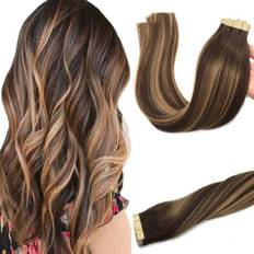 Goo Goo Straight Real Hair Tape in Hair Extensions 18 inch Chocolate Brown to Caramel Blonde