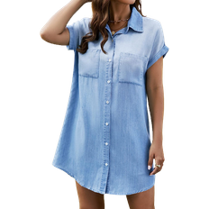 Zilcremo Women's Denim Shirt Dress - Blue