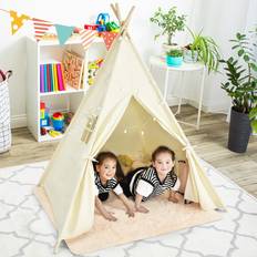 Costway Outdoor Toys Costway Kids Canvas Teepee Play Tent Foldable Playhouse Toys for Indoor Outdoor
