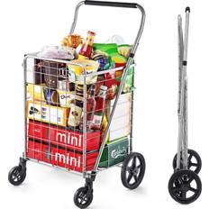 Wellmax grocery shopping cart with swivel wheels foldable and collapsible