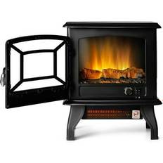 Fireplaces Costway 20'' Freestanding Electric Fireplace Heater Stove Thermostat Black Black