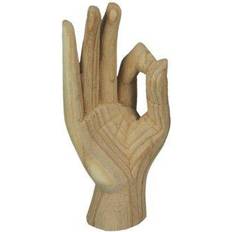 Carved Wooden A-Ok Hand Gesture Statue Natural