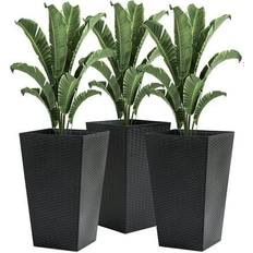 OutSunny Pots OutSunny Set of 3 Tall Planters & Flower Pot Set Front Door Entryway Patio and Deck Black