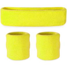 80-tallet Tilbehør Wicked costumes 80's neon yellow sweatbands & wristbands