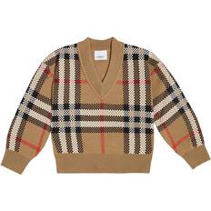 Mehrfarbig Sweatshirts Burberry Kid's Holly Checked Wool-Blend Sweater - Archive Beige