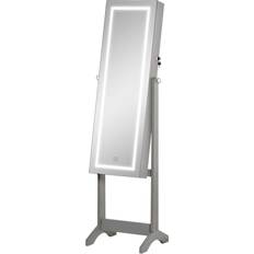 Homcom Grey Standing Jewelry Cabinet with Full-Length Mirror, Gray