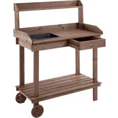 Wood Potting Benches OutSunny 36.25" 17.75" 46.75'' Wooden Potting Bench Work Table Spaces
