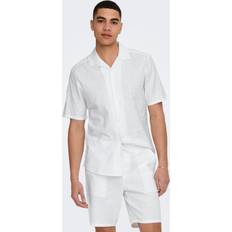 XXS Hemden Only & Sons Herren ONSCAIDEN SOLID Resort Linen Shirt Hemd, White