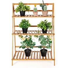 Costway Bamboo Ladder Plant Stand 3-Tier Flower Pot