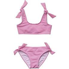 Bikinis Children's Clothing Toddler/Child Girls Raspberry Stripe Tie Crop Bikini Pink Pink