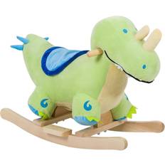 Plastic Rocking Horses Qaba Kids Plush Ride-On Rocking Horse Toy Dinosaur Ride on Rocker Green with Realistic Sounds