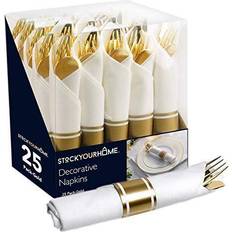 Pre rolled napkin and disposable cutlery set, 25 pack, gold