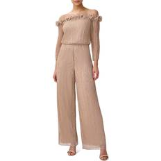 Gold - Women Jumpsuits & Overalls Adrianna Papell Womens Metallic Off-The-Shoulder Jumpsuit beige