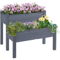 OutSunny 34" 28" Raised Garden Bed 2-Tier Wooden Planter Box for to Grow Vegetables, Herbs
